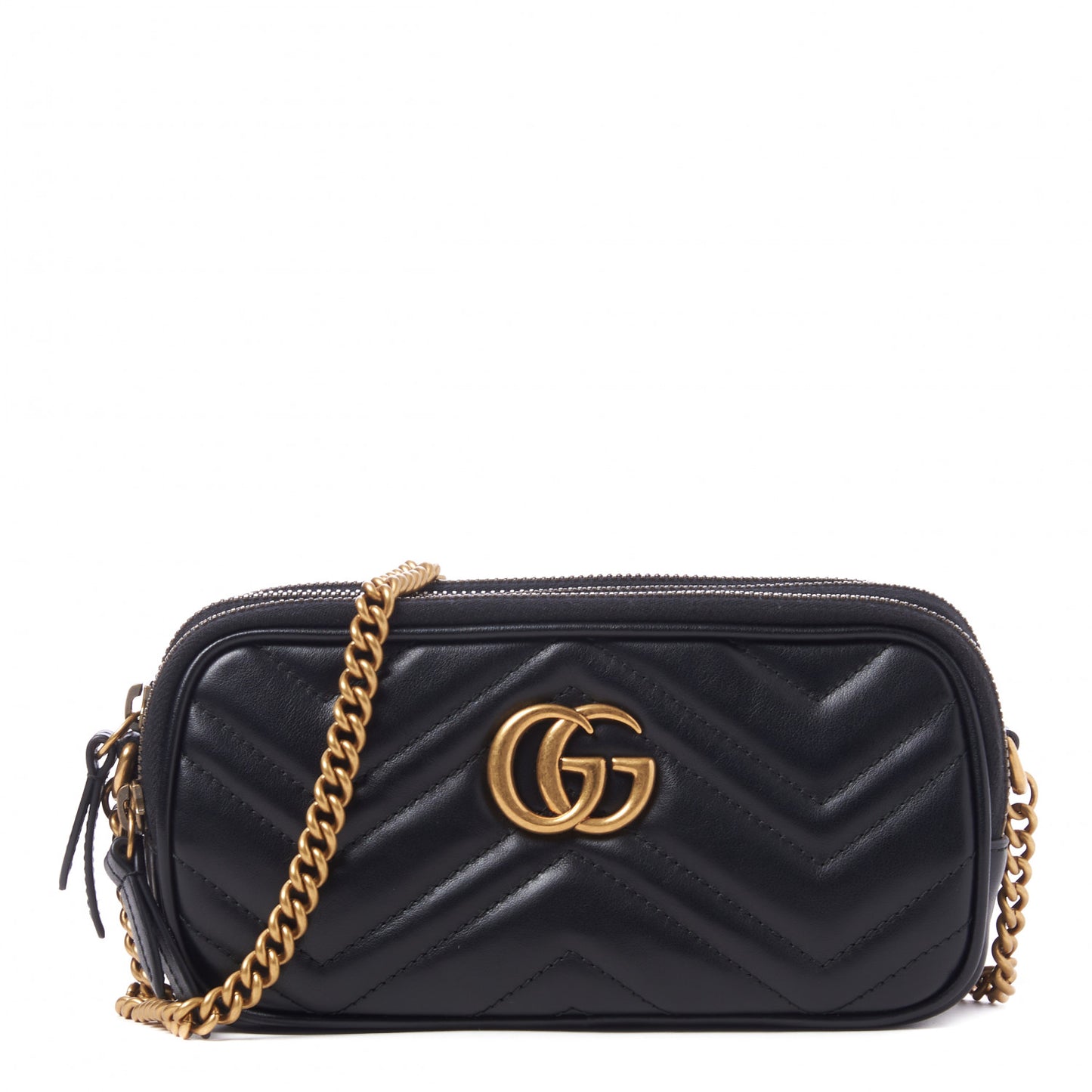 Calfskin Matelasse Mini GG Marmont Chain Crossbody Bag Black