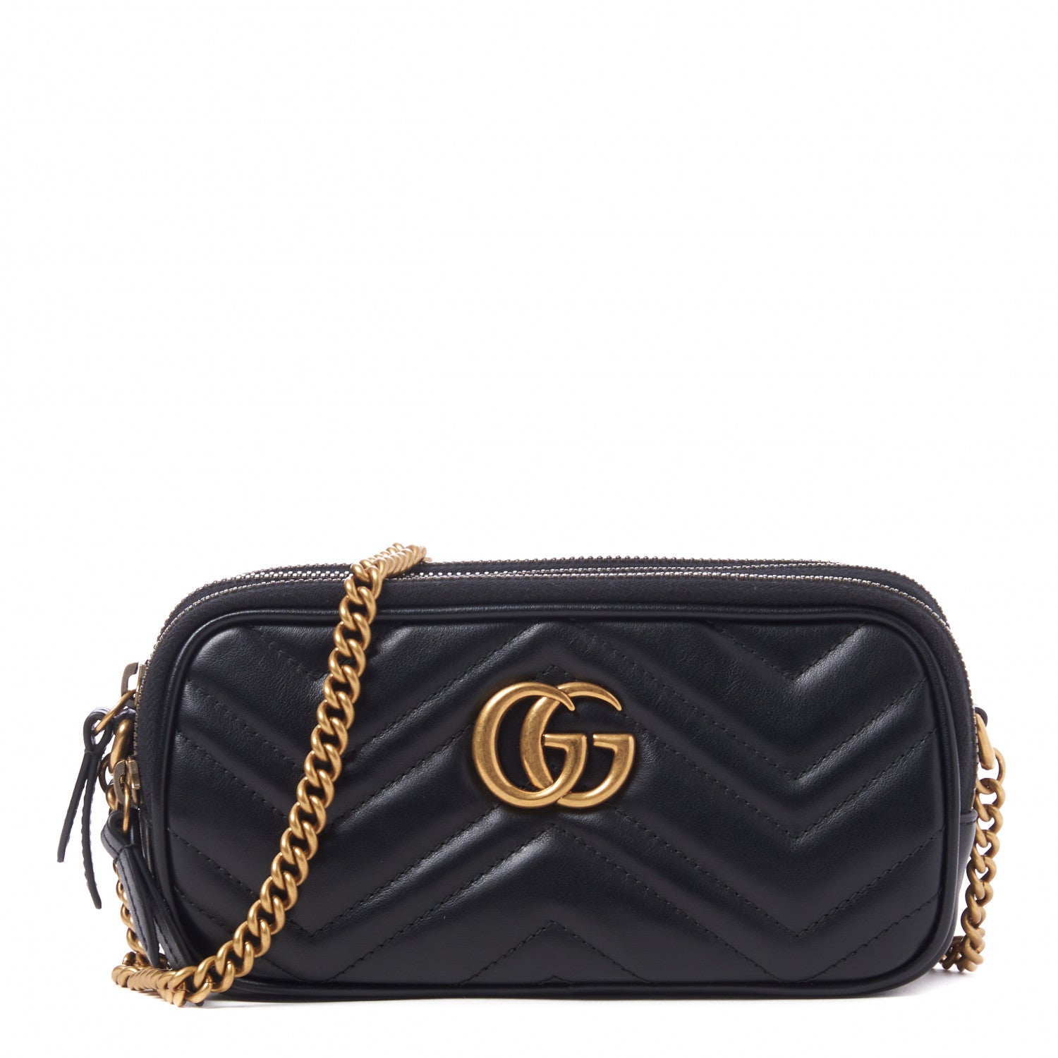 Gucci Calfskin Matelasse Mini GG Marmont Chain Crossbody Bag Black 1 of 9
