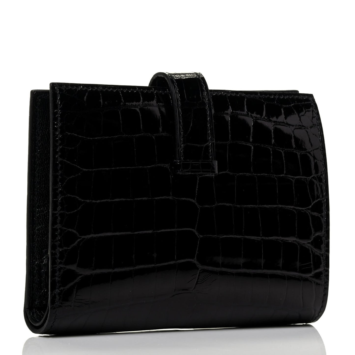 Shiny Alligator Bearn Compact Wallet Black