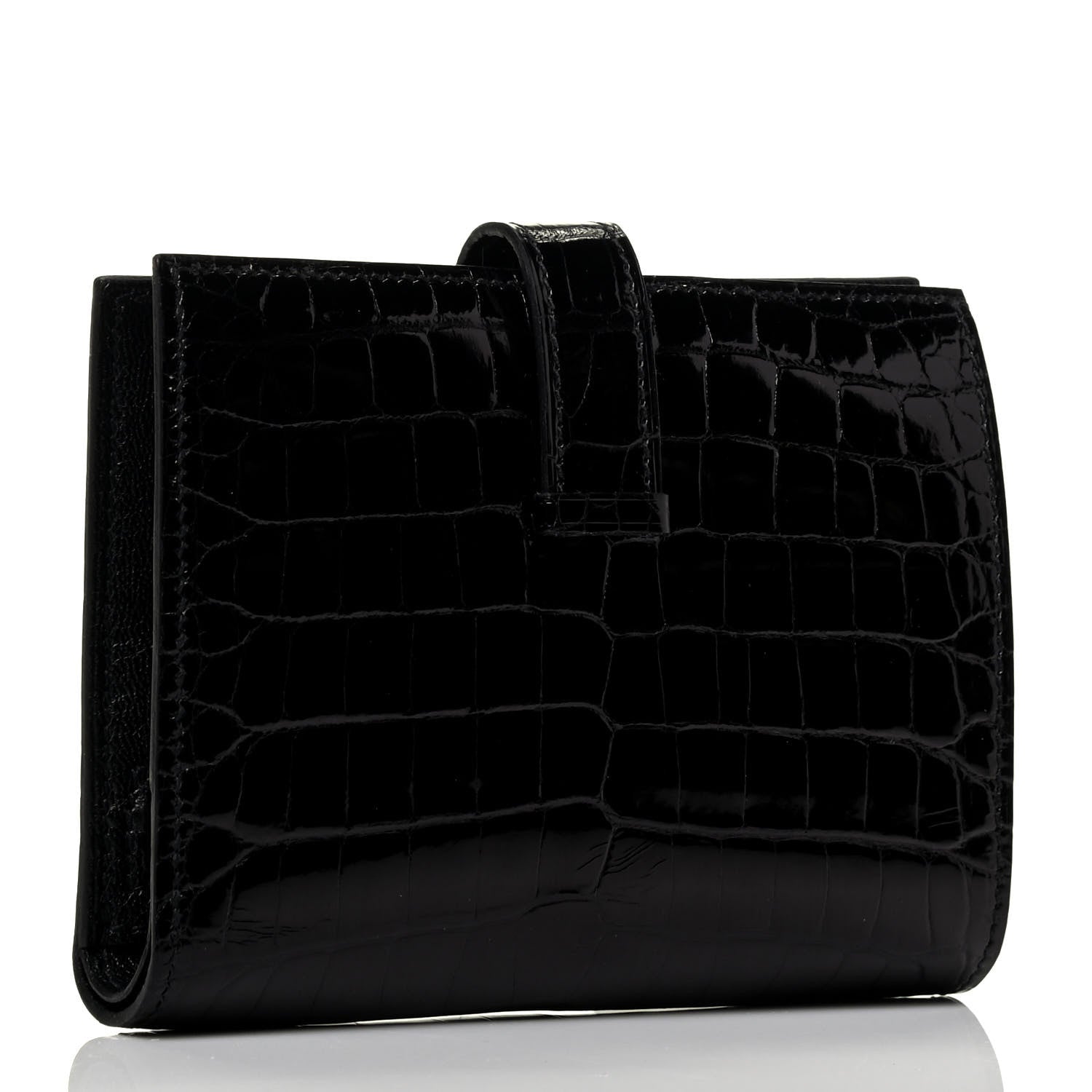 Hermes Shiny Alligator Bearn Compact Wallet Black 3 of 7