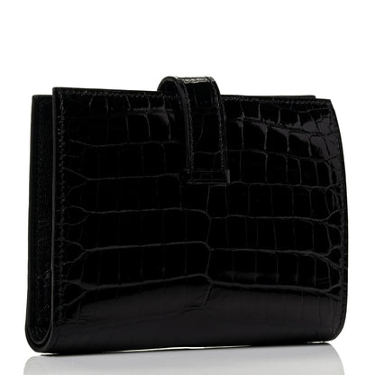Hermes Shiny Alligator Bearn Compact Wallet Black 3 of 7
