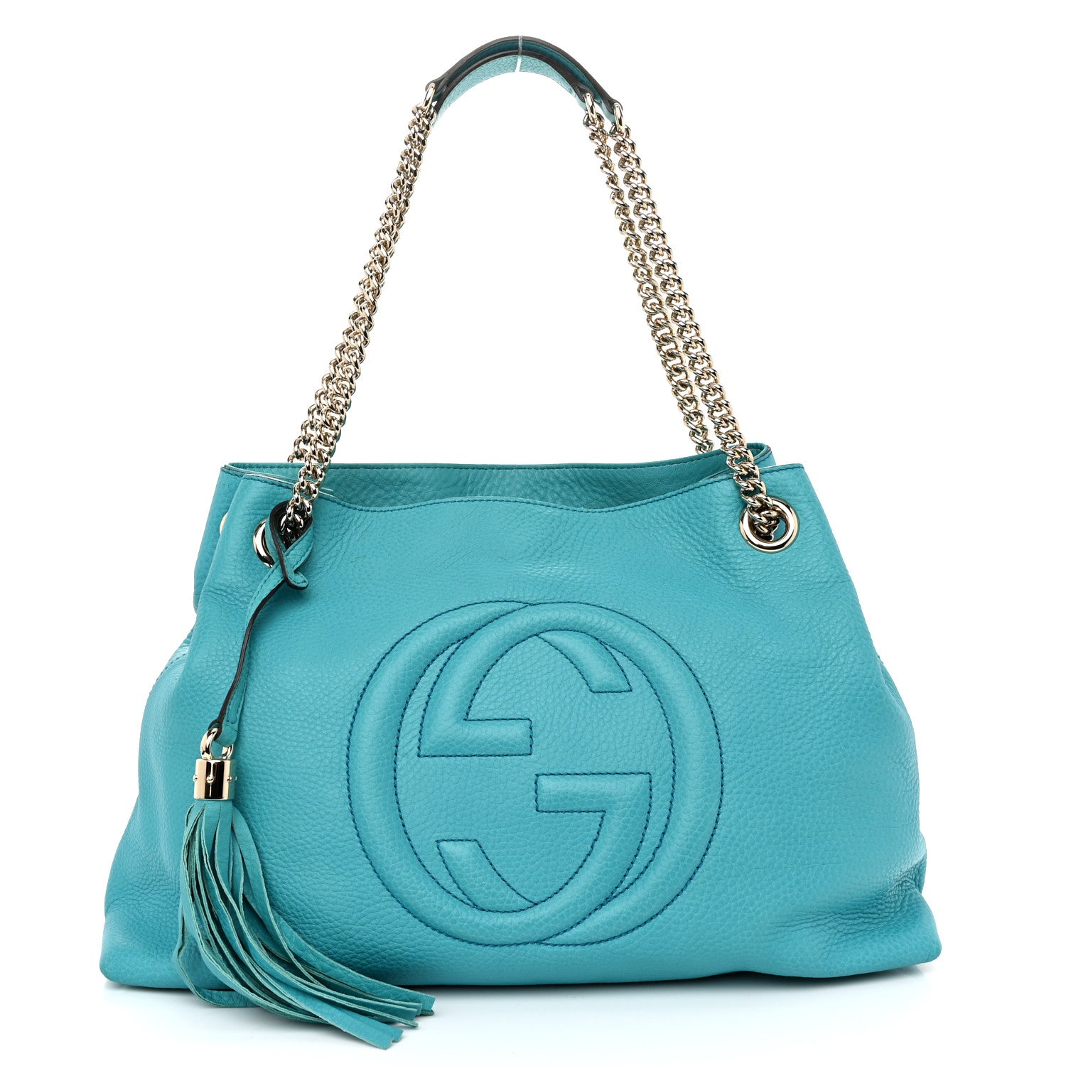 Gucci Pebbled Calfskin Medium Soho Chain Shoulder Bag Teal 1 of 12