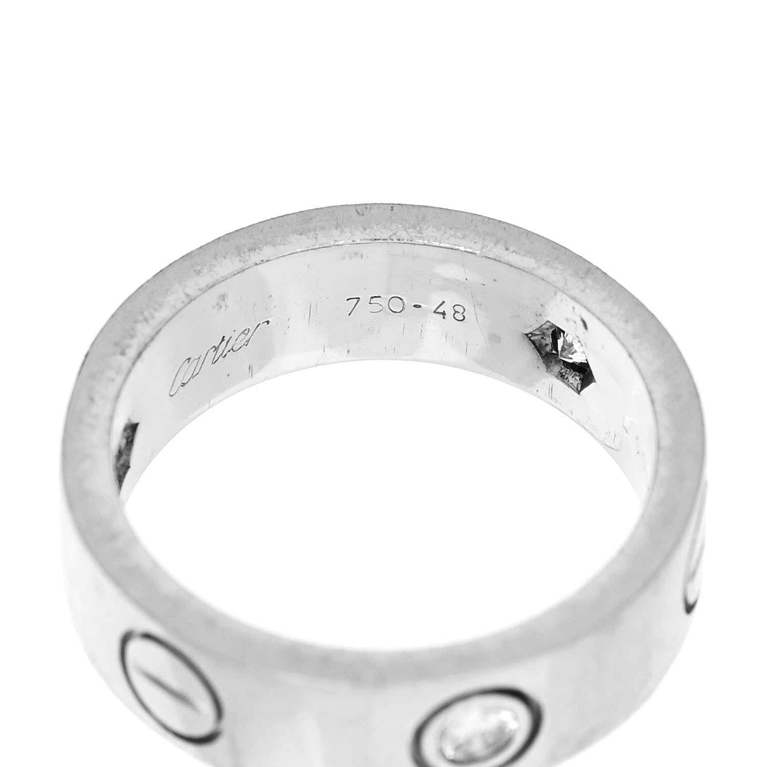 Cartier 18K White Gold 3 Diamond 5.5mm LOVE Ring 48 4.5 4 of 6