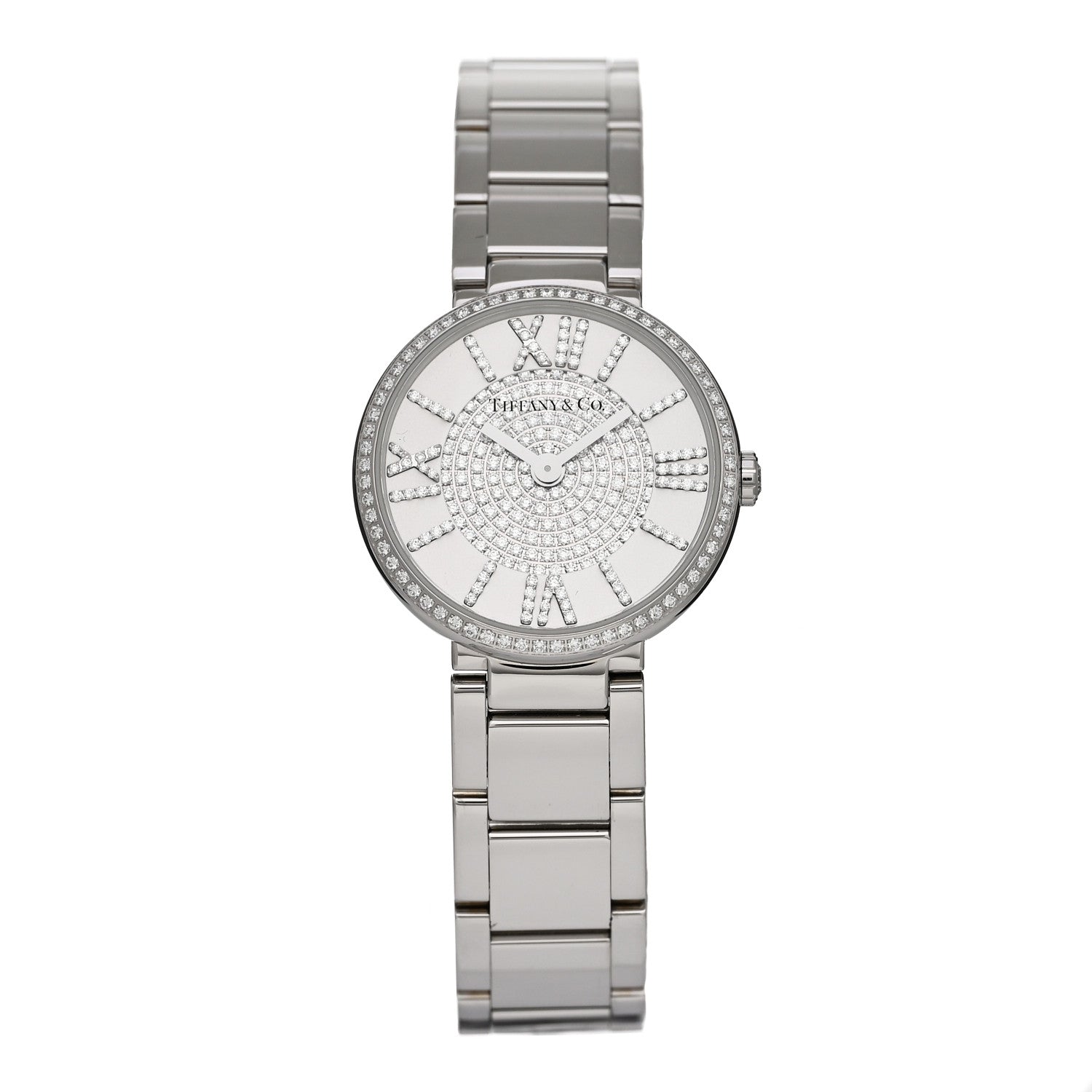 Tiffany Stainless Steel Diamond Pave 24mm Atlas 2-Hand Quartz Watch 1 of 5