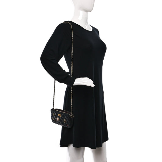 Aged Calfskin Lucky Charms 2.55 Reissue Small Clutch With Chain Black