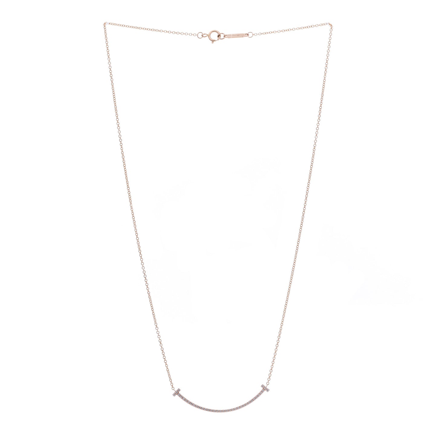 18K Rose Gold Diamond Small T Smile Pendant Necklace