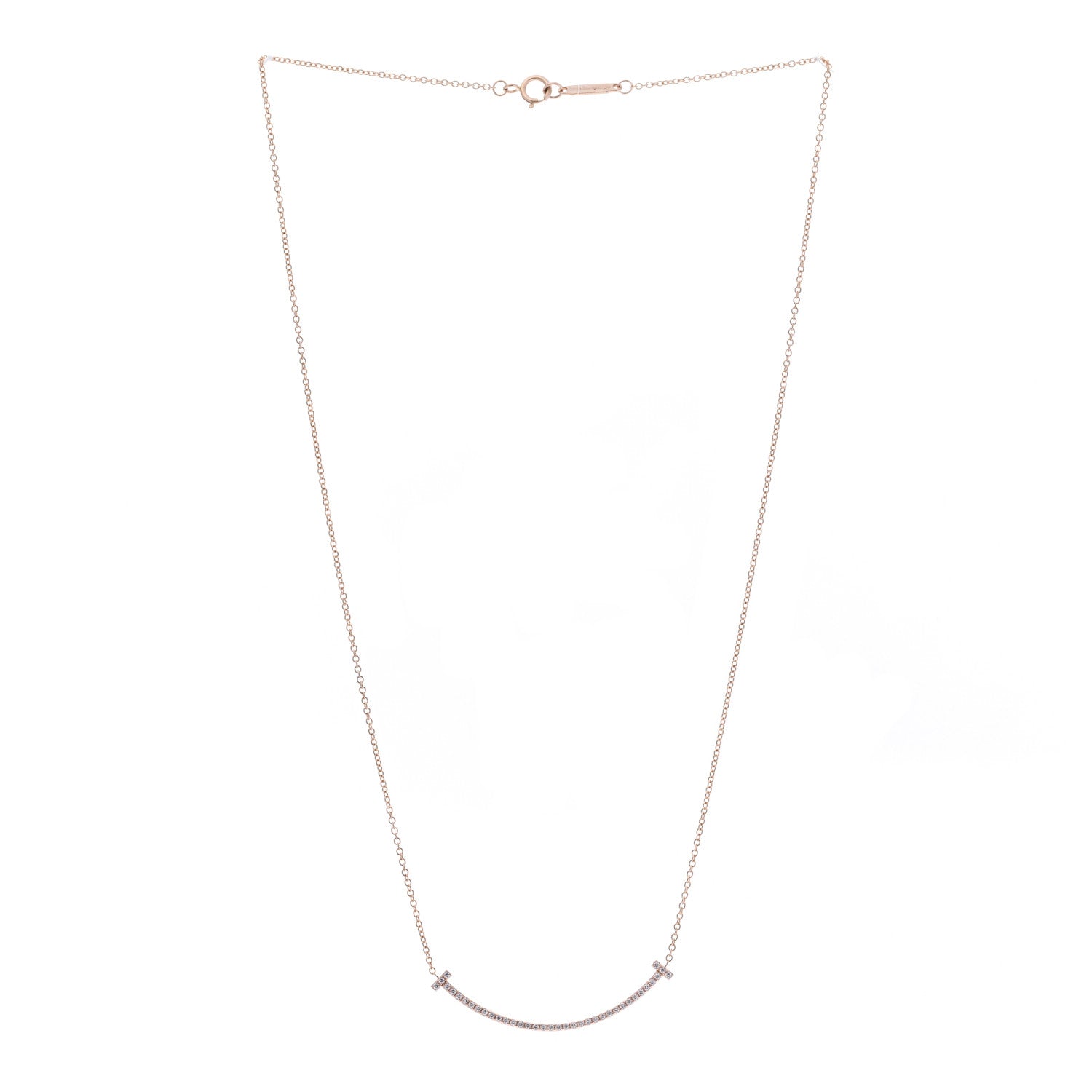 Tiffany 18K Rose Gold Diamond Small T Smile Pendant Necklace 3 of 6