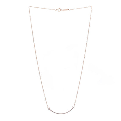 Tiffany 18K Rose Gold Diamond Small T Smile Pendant Necklace 3 of 6
