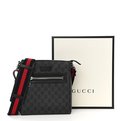 Gucci GG Supreme Monogram Web Small Flat Messenger Bag Black Grey 12 of 12