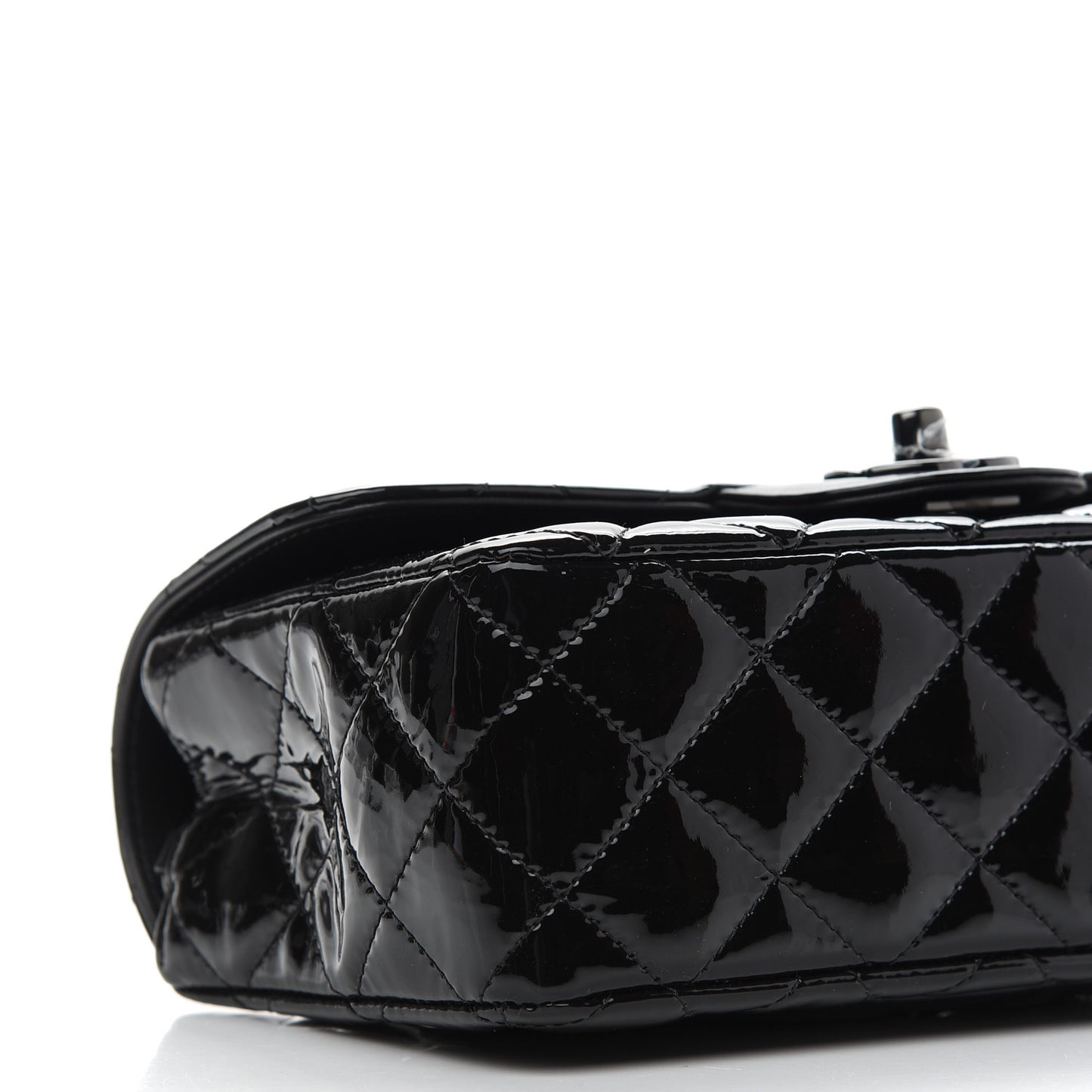 Patent Calfskin Quilted Mini Rectangular Flap So Black