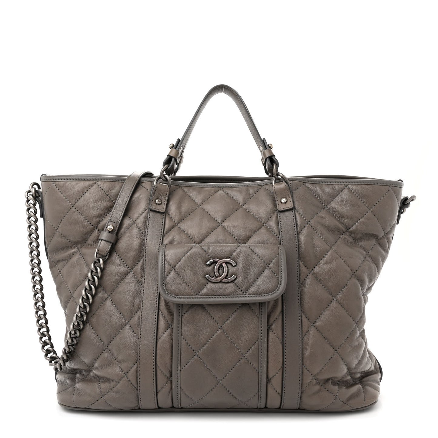 Calfskin Quilted Casual Riviera Tote Grey