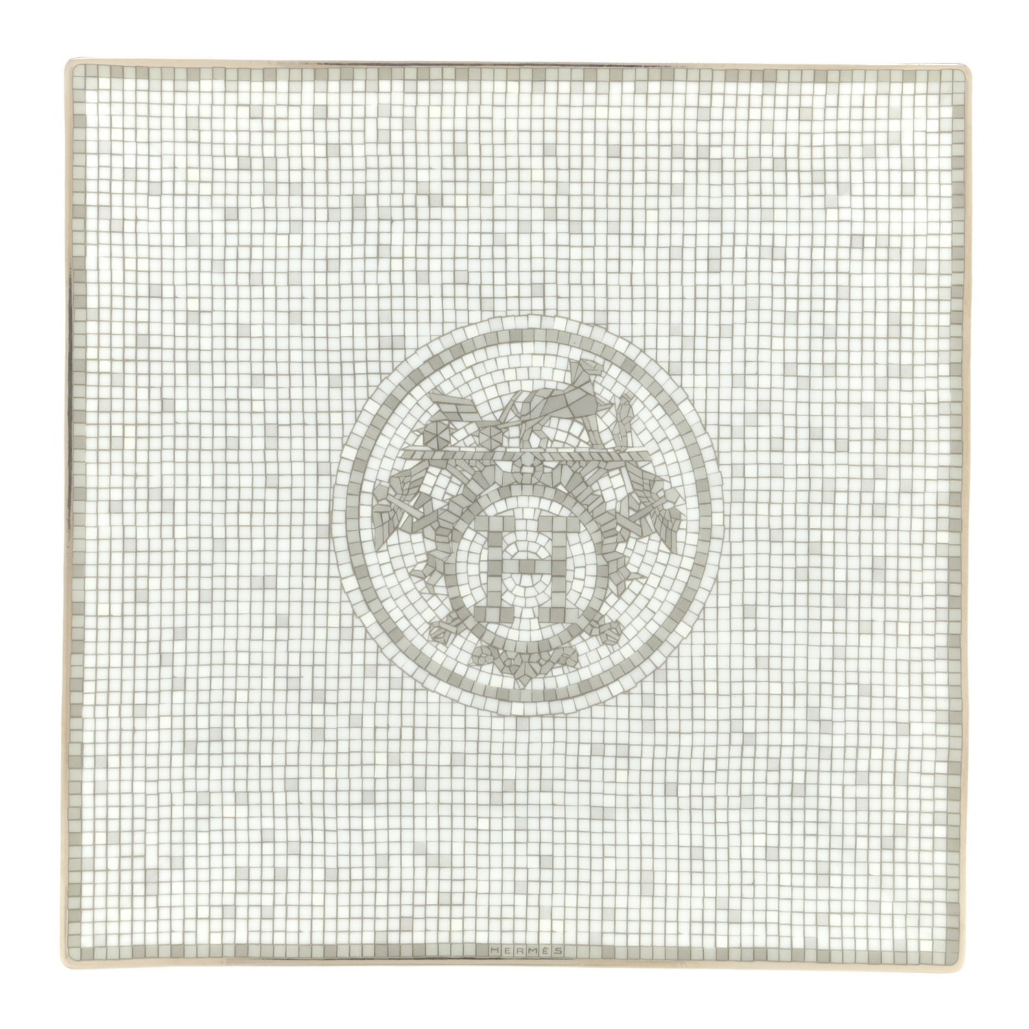 Hermes Porcelain Mosaique Au 24 Platinum Square Plate N°3 1 of 6