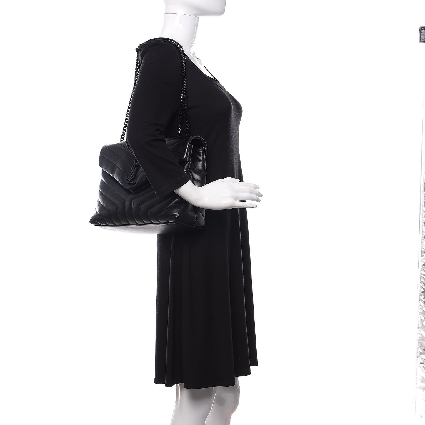 Calfskin Y Quilted Monogram Medium Loulou Chain Satchel Black