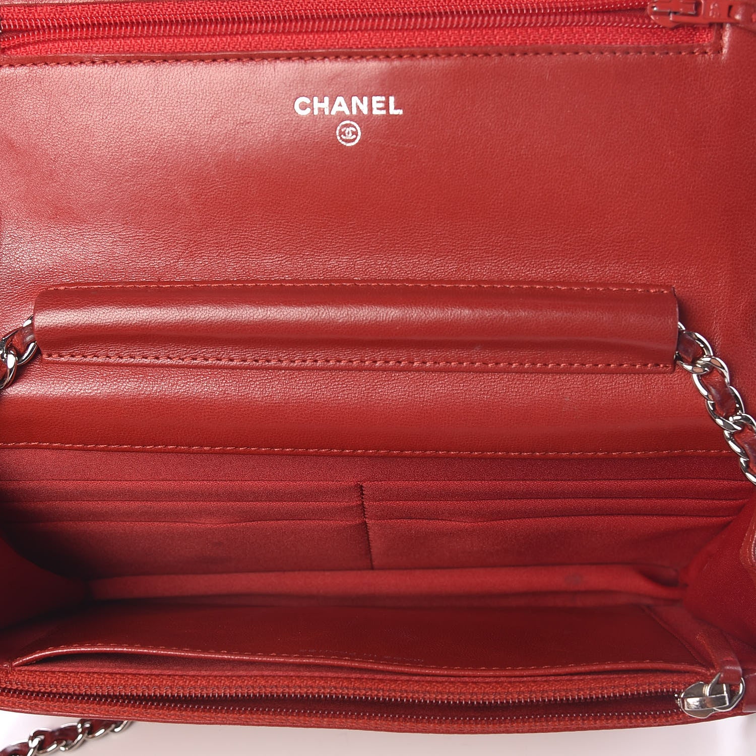 Chanel Lambskin Camellia Embossed Wallet On Chain WOC Dark Red 5 of 14