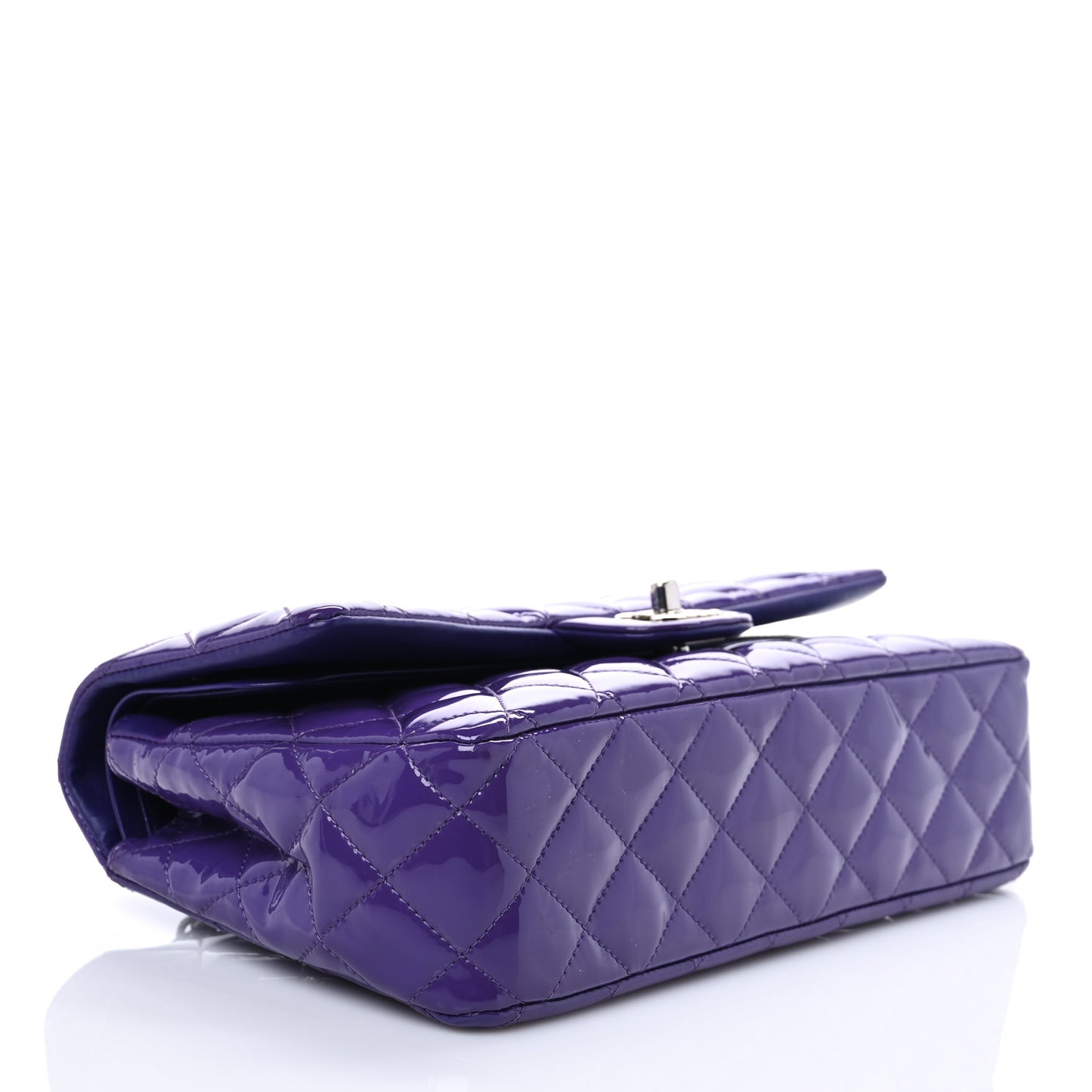 Patent Calfskin Quilted Medium Double Flap Purple