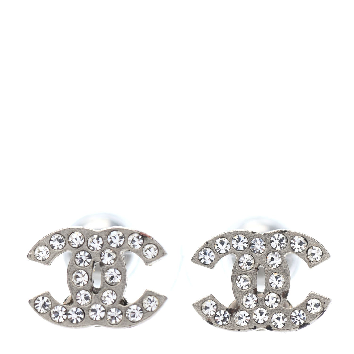 Chanel Crystal Timeless CC Earrings Silver 1 of 4