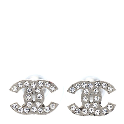Chanel Crystal Timeless CC Earrings Silver 1 of 4