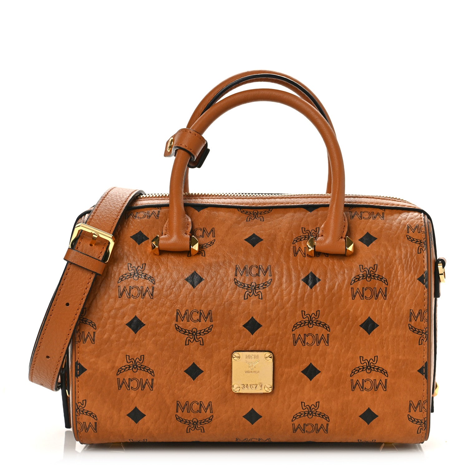 MCM Visetos Small Essential Boston Bag Cognac 1 of 8