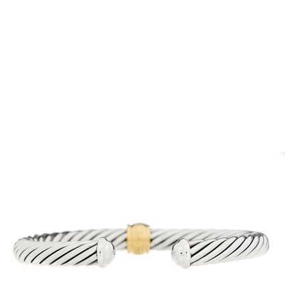 David Yurman Sterling Silver 18K Yellow Gold Diamond 7mm Cable Classics Station Bracelet 2 of 3
