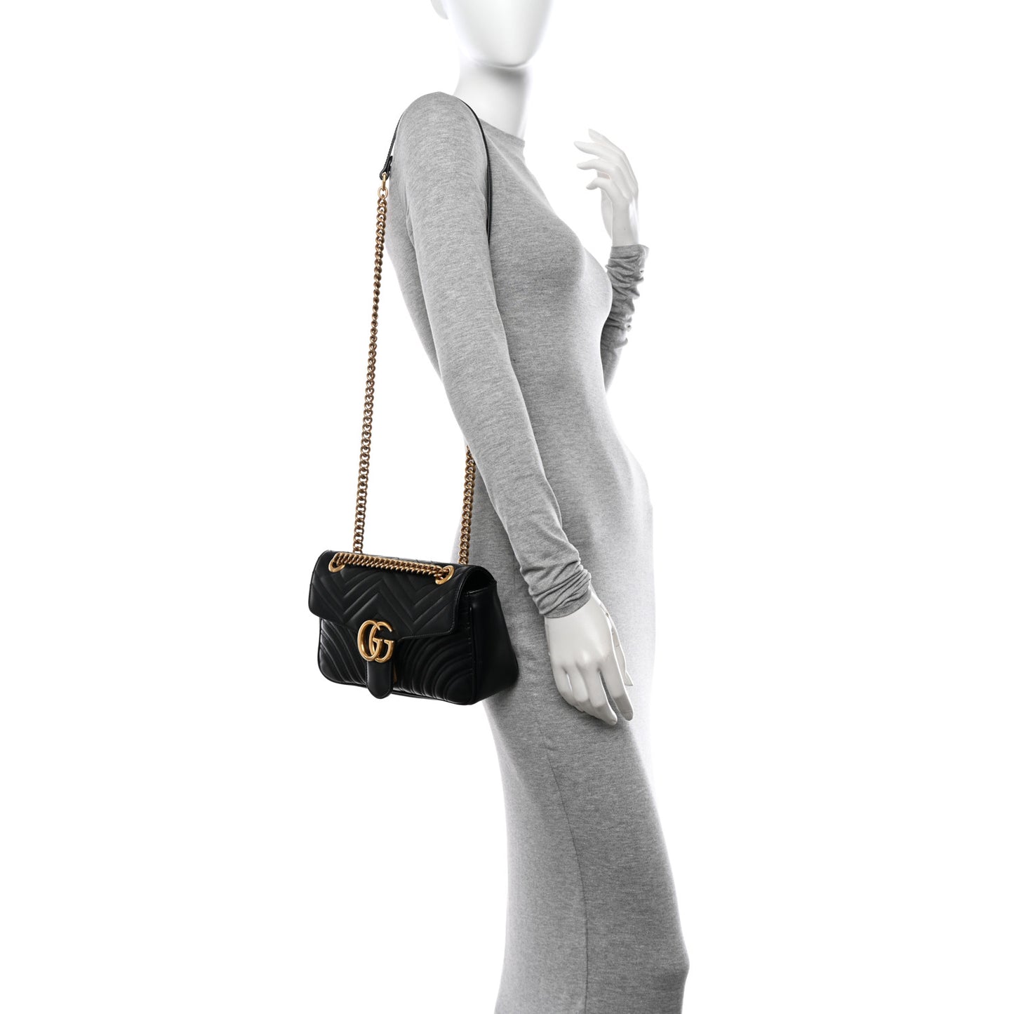 Calfskin Matelasse Small GG Marmont Shoulder Bag Black