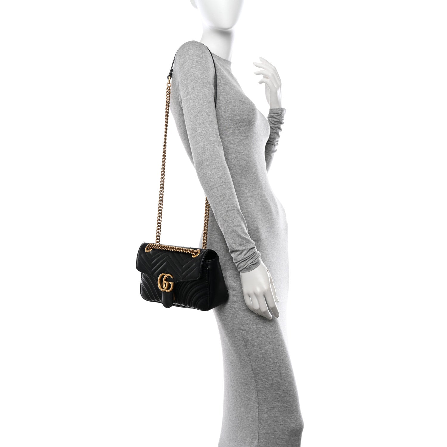 Gucci Calfskin Matelasse Small GG Marmont Shoulder Bag Black 2 of 11