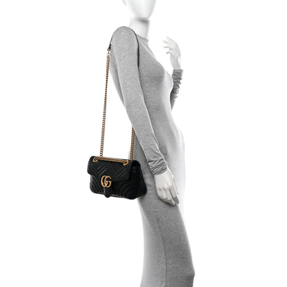 Gucci Calfskin Matelasse Small GG Marmont Shoulder Bag Black 2 of 11