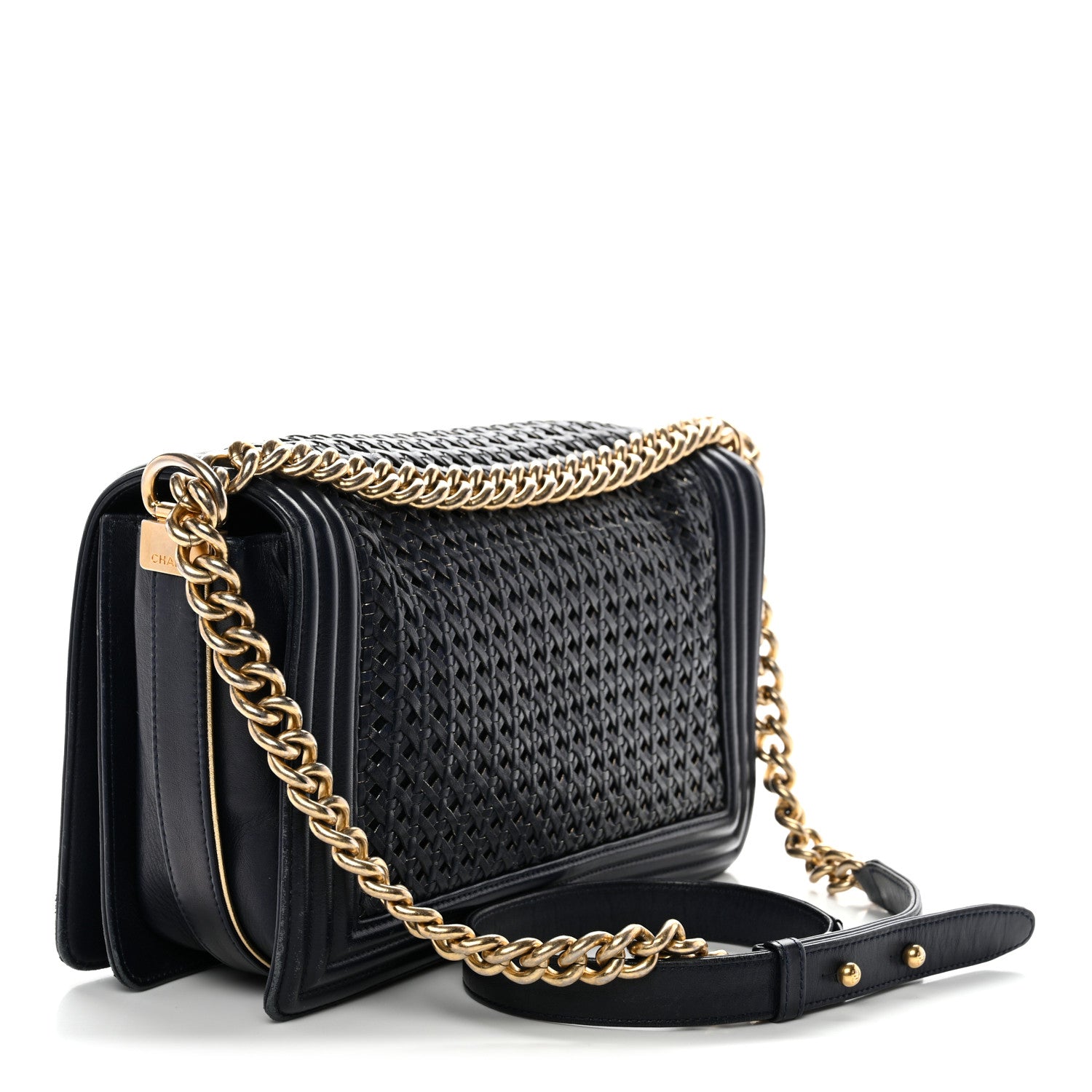 Chanel Lambskin Braided Woven Medium Boy Flap Navy Black 3 of 17
