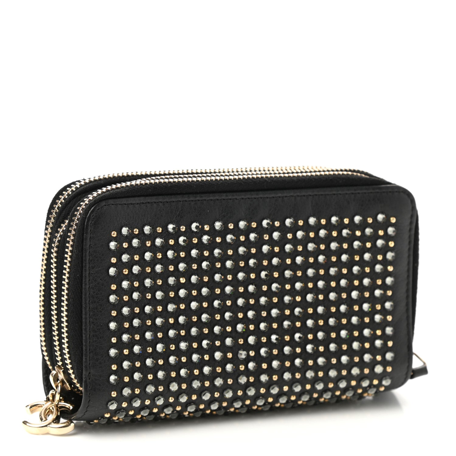 Chanel Bullskin Strass Studded Zip Around Phone Holder Black 3 of 8