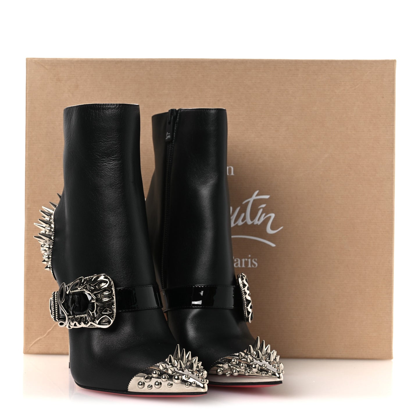 Calfskin Spiked Womenphis Pic Booty 100 Ankle Boots 38.5 Black