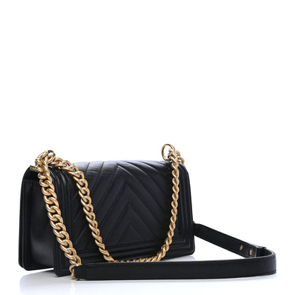Chanel Caviar Chevron Quilted Medium Boy Flap Black 2 of 8