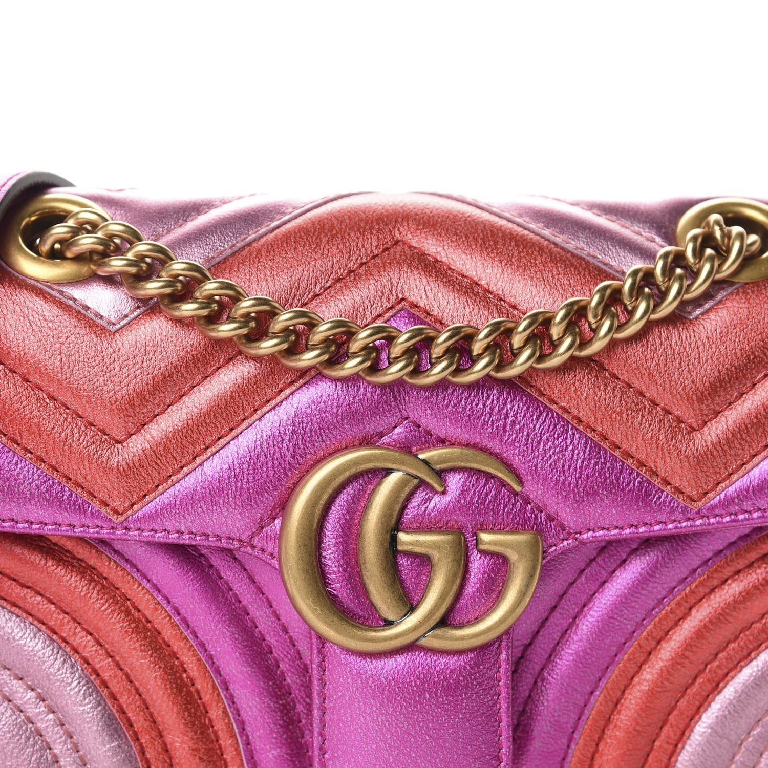 Gucci Metallic Calfskin Matelasse Mini GG Marmont Shoulder Bag Fuchsia 10 of 10
