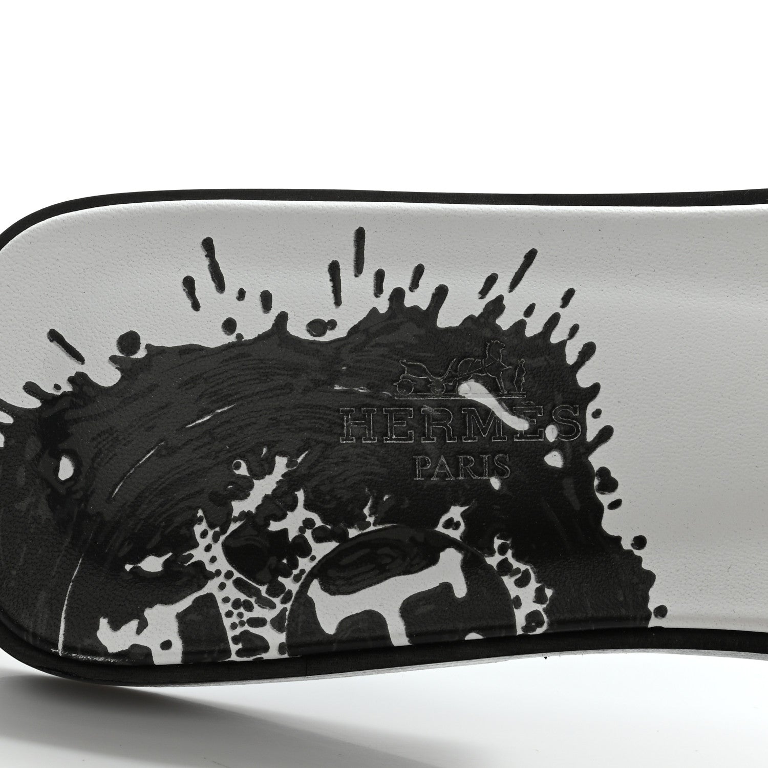 Hermes Calfskin Peinture Fraiche Oran Sandals 38 White Black 6 of 8