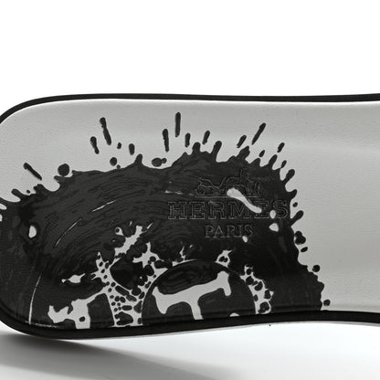 Hermes Calfskin Peinture Fraiche Oran Sandals 38 White Black 6 of 8