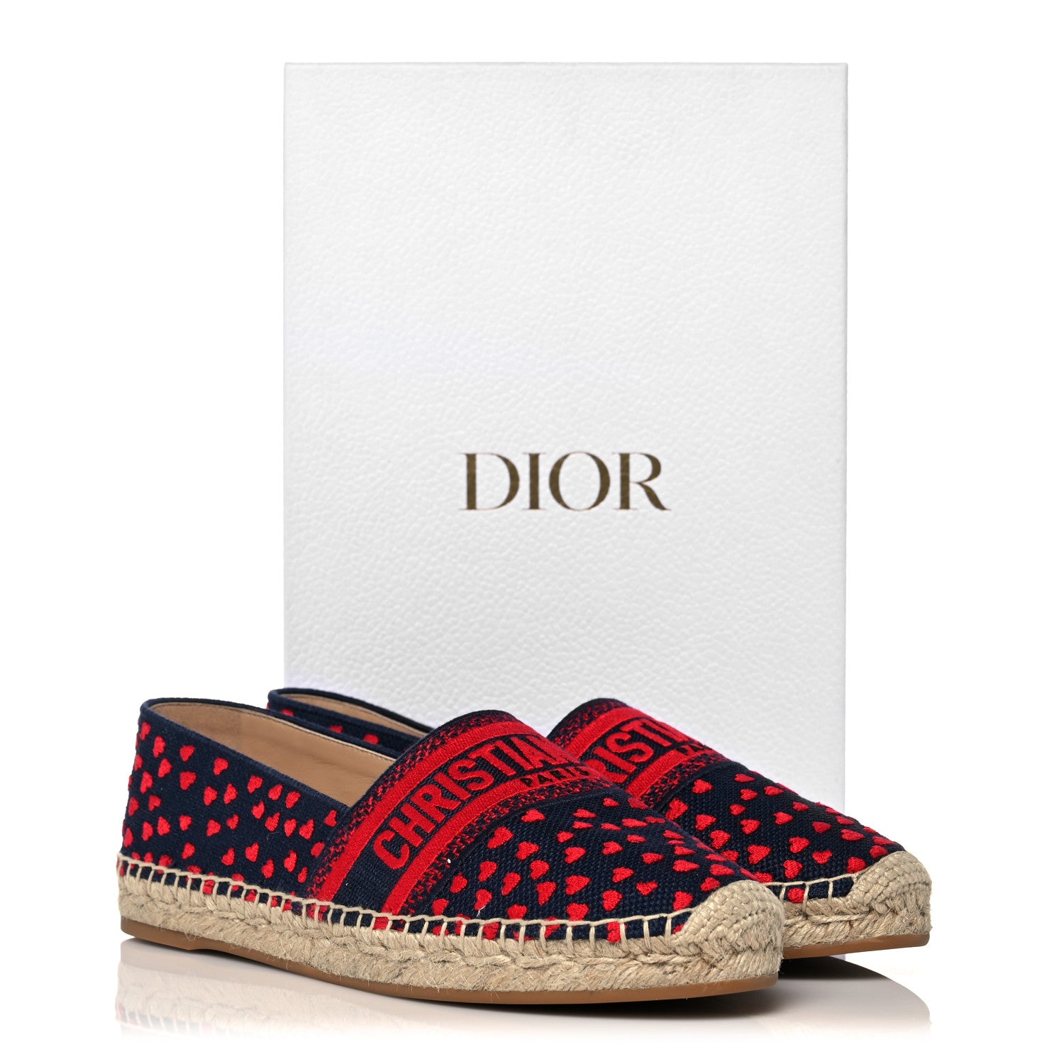 Christian Dior Cotton Embroidered Hearts Granville Espadrille 39.5 Blue Red 9 of 9