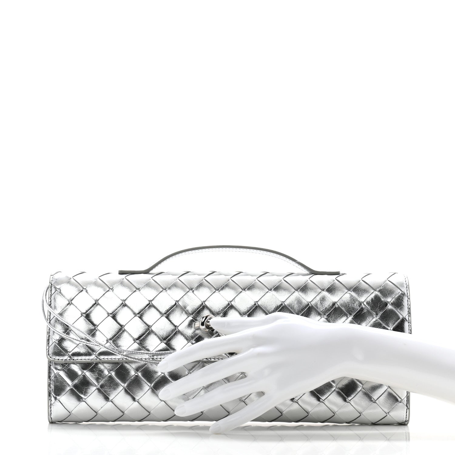 Bottega Veneta Metallic Nappa Intrecciato Long Andiamo Top Handle Silver 2 of 9