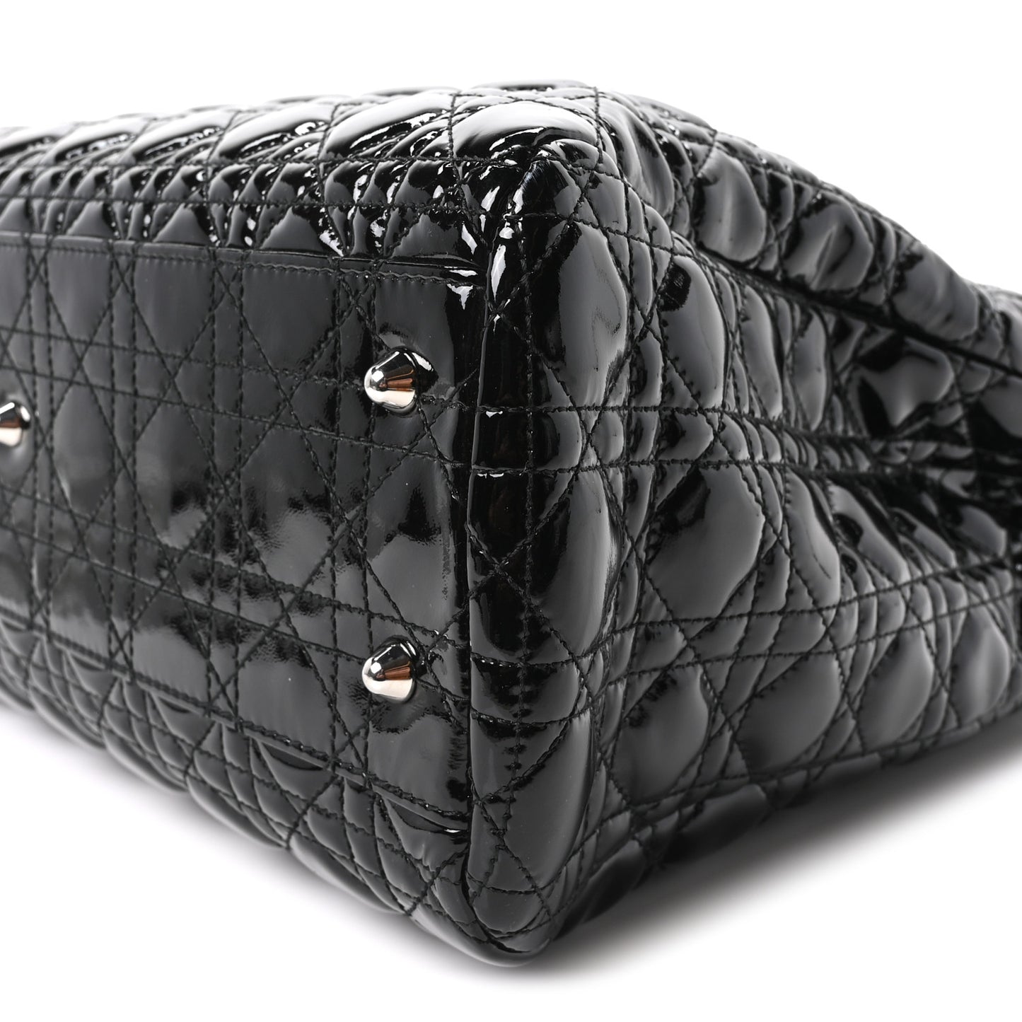 Patent Cannage Large Dior Soft Shopping Tote Black