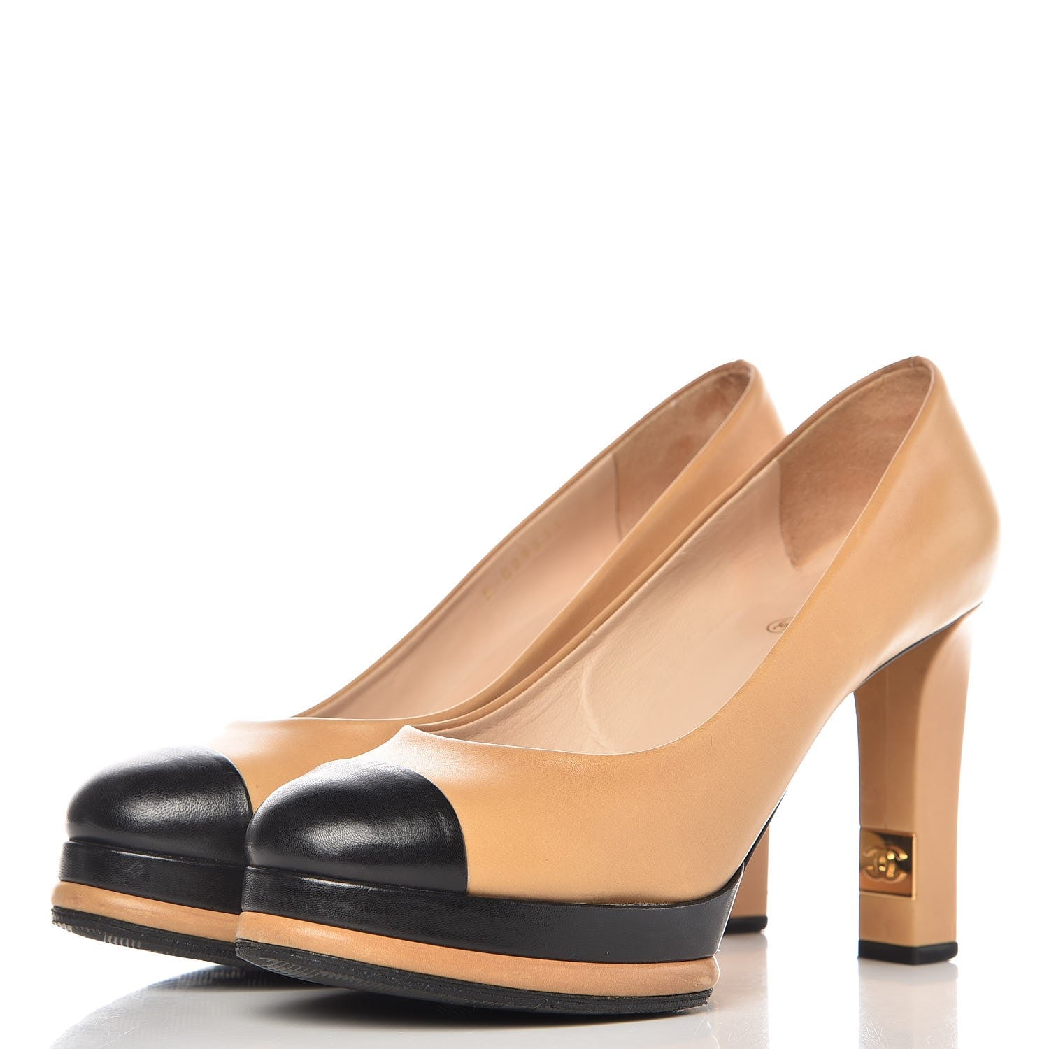 Chanel Lambskin Cap Toe Pumps 40.5 Beige Black 3 of 12