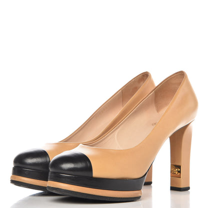 Chanel Lambskin Cap Toe Pumps 40.5 Beige Black 3 of 12