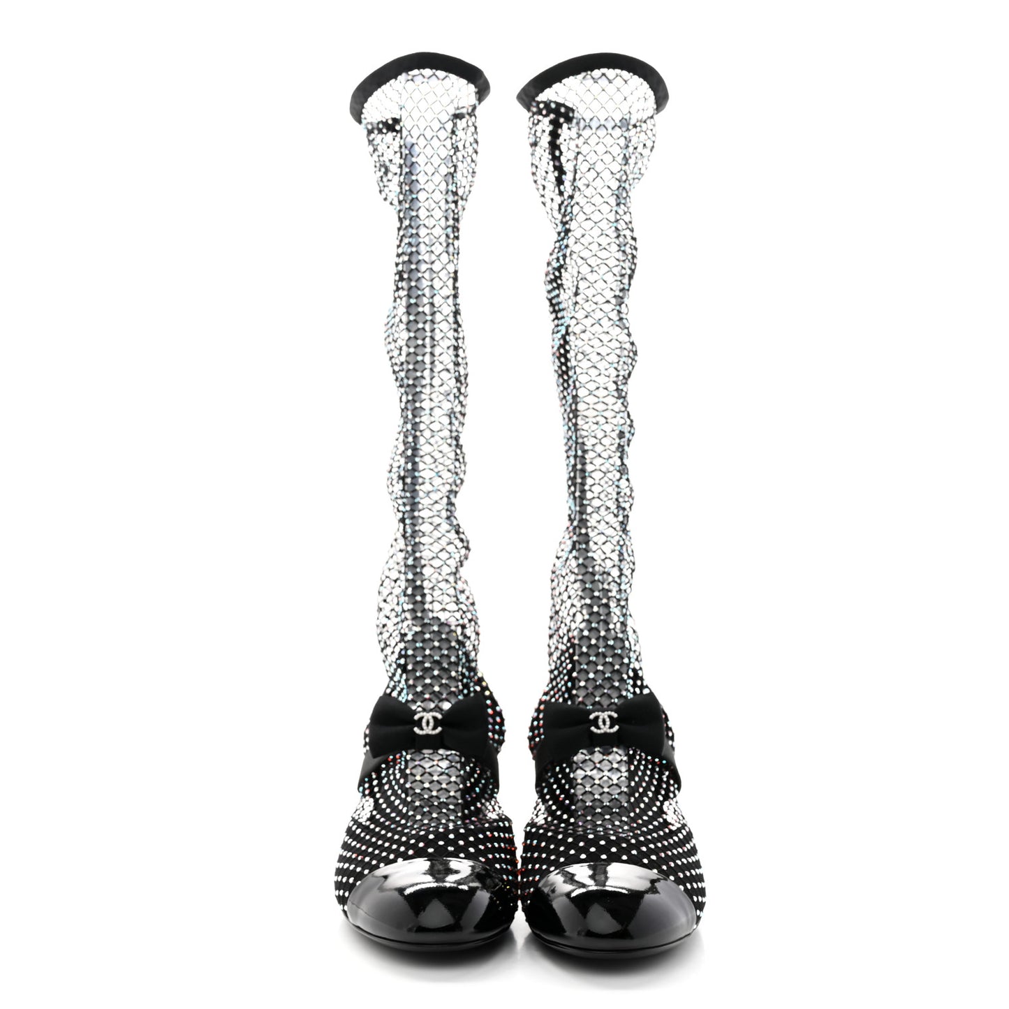 Resille Strass Kid Suede Patent Mary Jane Short Boots 40.5 Black