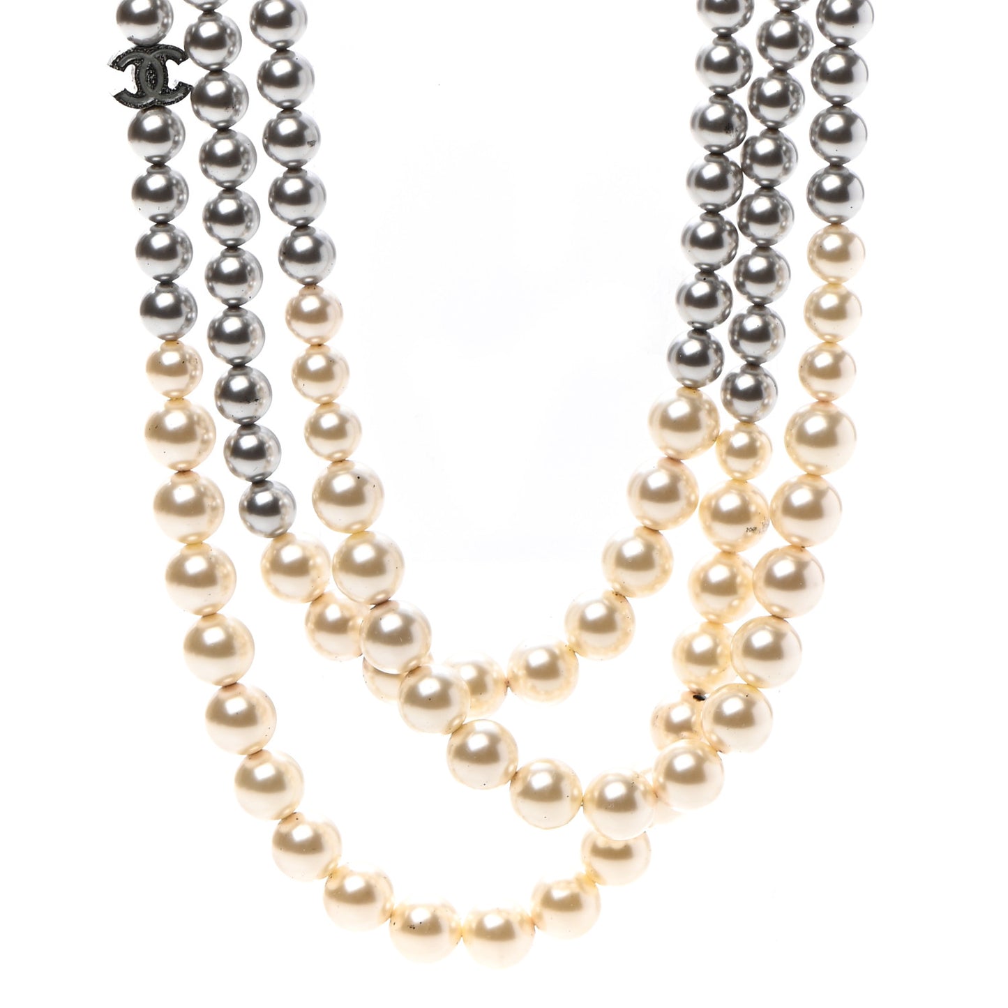 Graduated Pearl CC Multi 3 Strand Necklace Ruthenium Grey Black