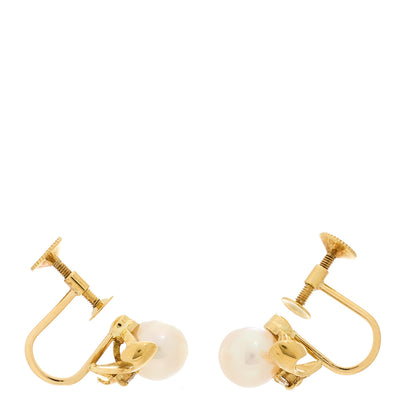 Mikimoto 18K Yellow Gold Diamond Akoya Cultured Pearl 6-6.5mm Screw-Back Earrings 3 of 4