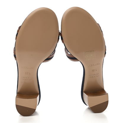 Hermes Calfskin Denim Oasis Sandals 35.5 Bleu Brut Gold 5 of 9