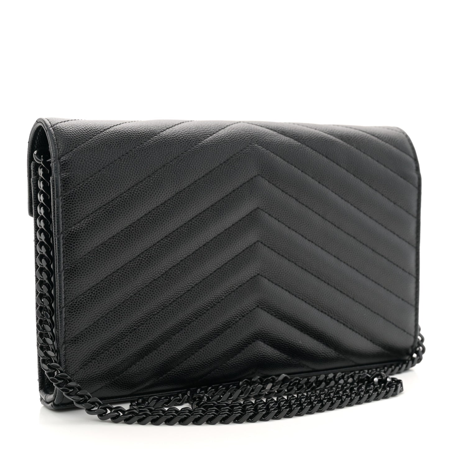 Grain De Poudre Matelasse Chevron Monogram Monochrome Chain Wallet Black