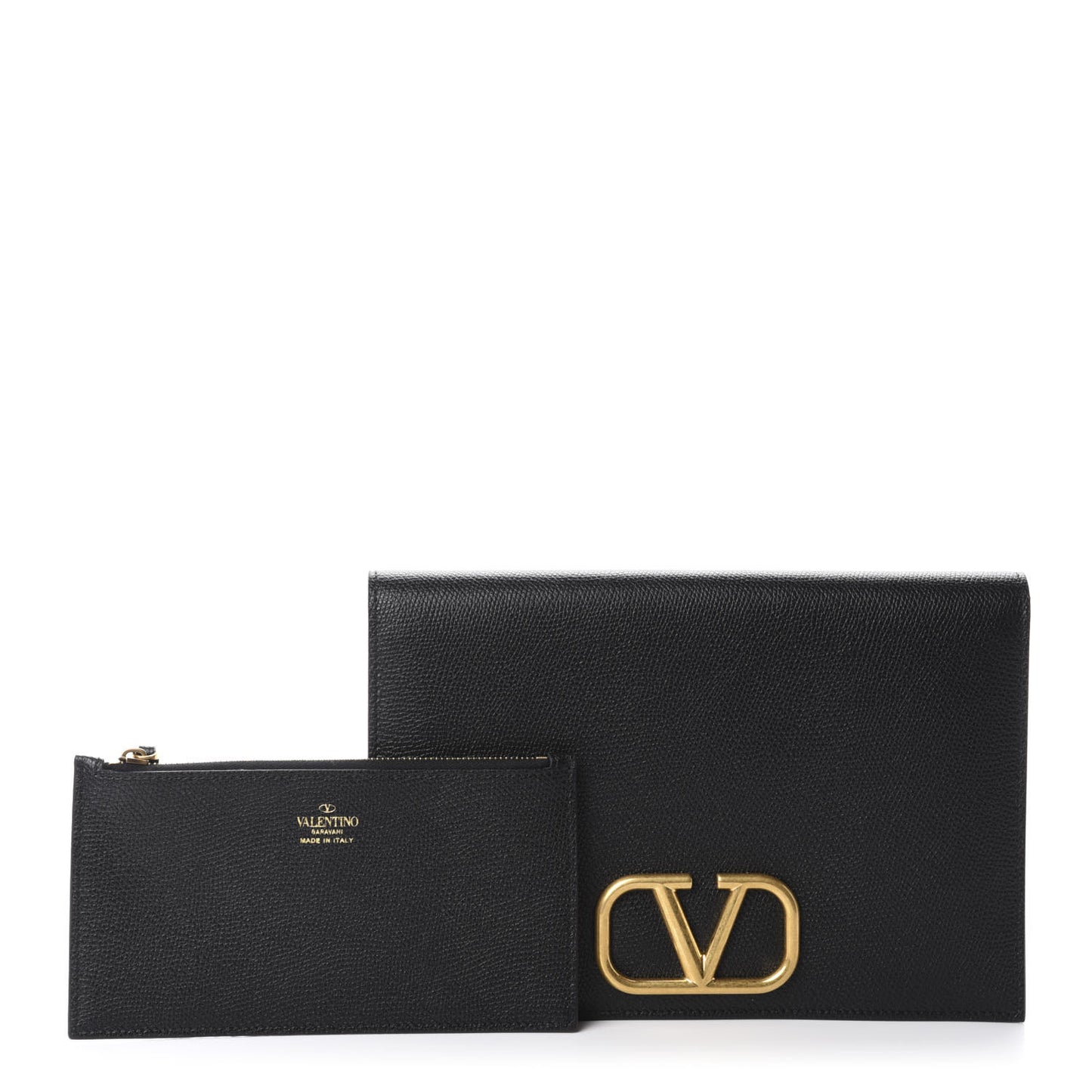 Grainy Calfskin Vlogo Signature Pouch Black