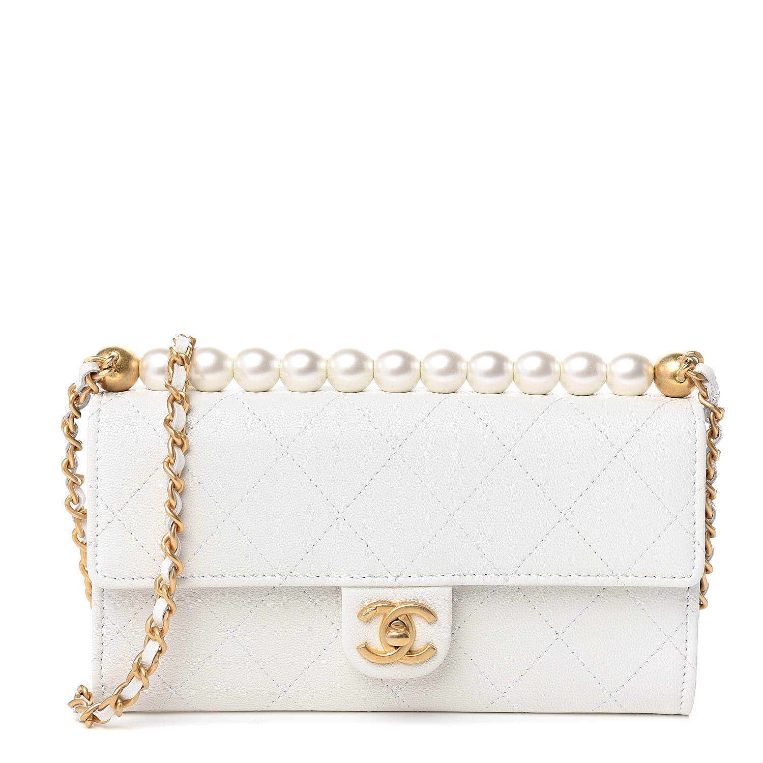 Chanel Lambskin Quilted Chic Pearls Clutch With Chain White 1 of 10