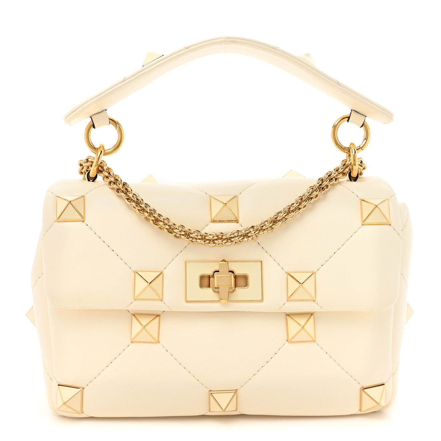 Valentino Garavani Nappa Enamel Medium Roman Stud Shoulder Bag Bag Ivory 1 of 9