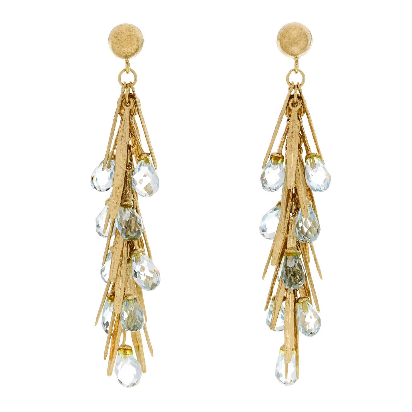 18K Yellow Gold Blue Topaz Drop Earrings