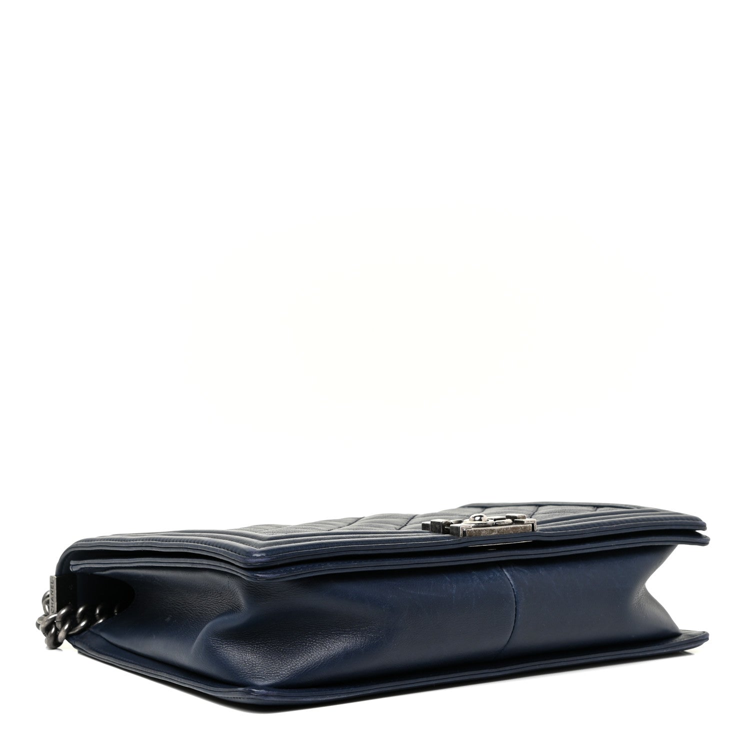 Chanel Calfskin Double Stitch Large Boy Flap Navy Blue 4 of 19
