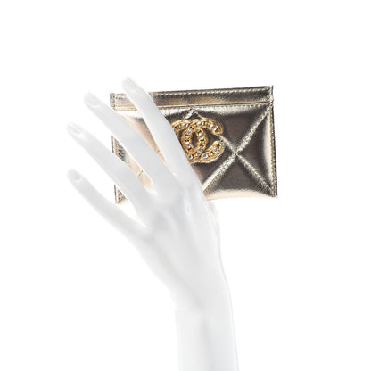 Chanel Metallic Goatskin Quilted Chanel 19 Card Holder Gold 2 of 8