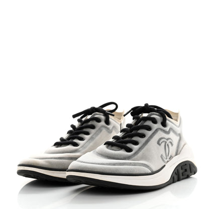 Chanel Calfskin Mesh Lycra Womens Logo Sneakers 39.5 White Grey 3 of 8